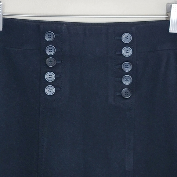 Ann Taylor | Black Stretchy Pencil Skirt with Sailor Button Detail - Picture 3 of 4